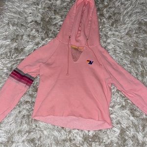 Pink Aviator Nation Split Neck Hoodie 5-stripe size XS
